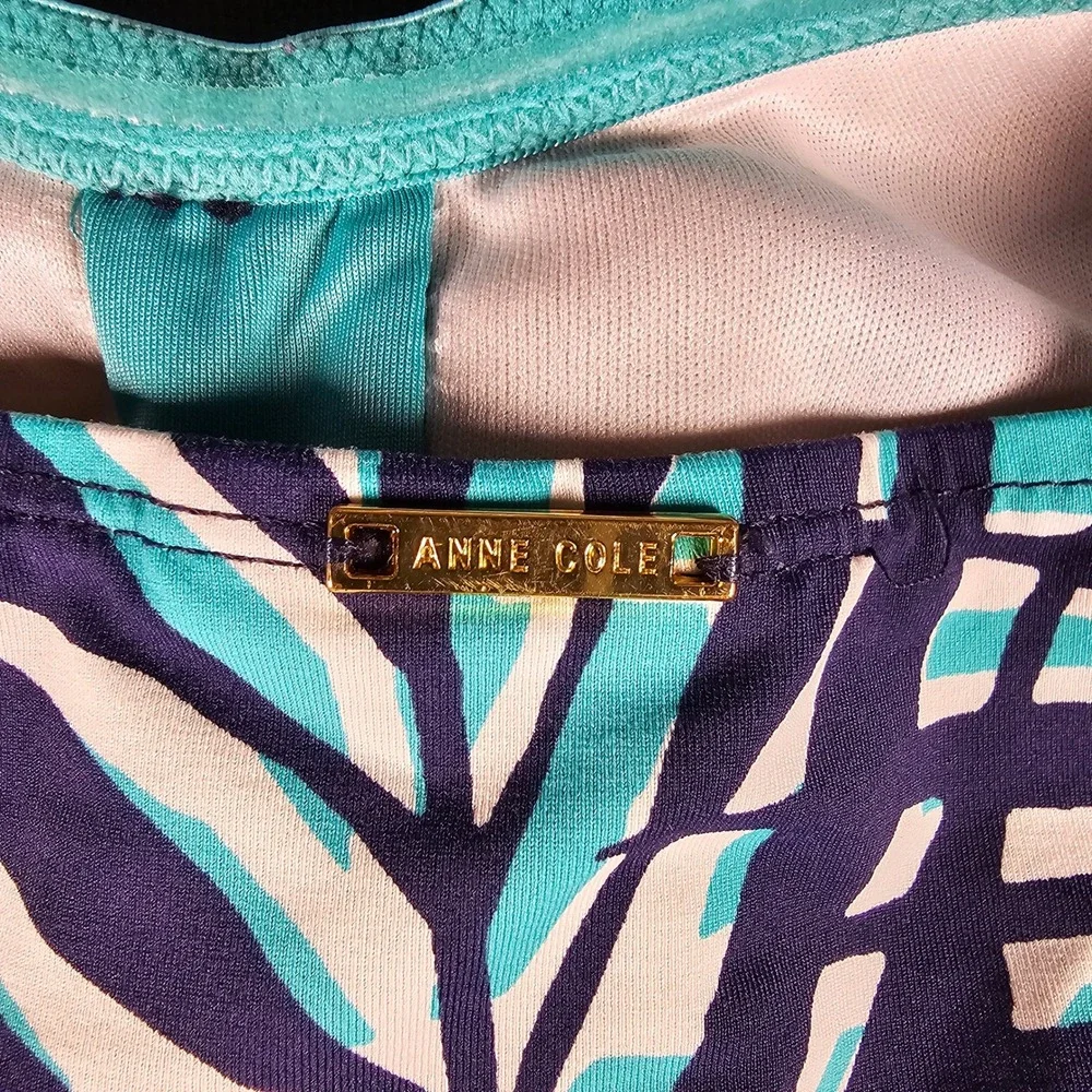 Anne Cole Navy Turquoise Palm Leaf Bandeau Tankini Swim Top‎ Twist Front Ruched